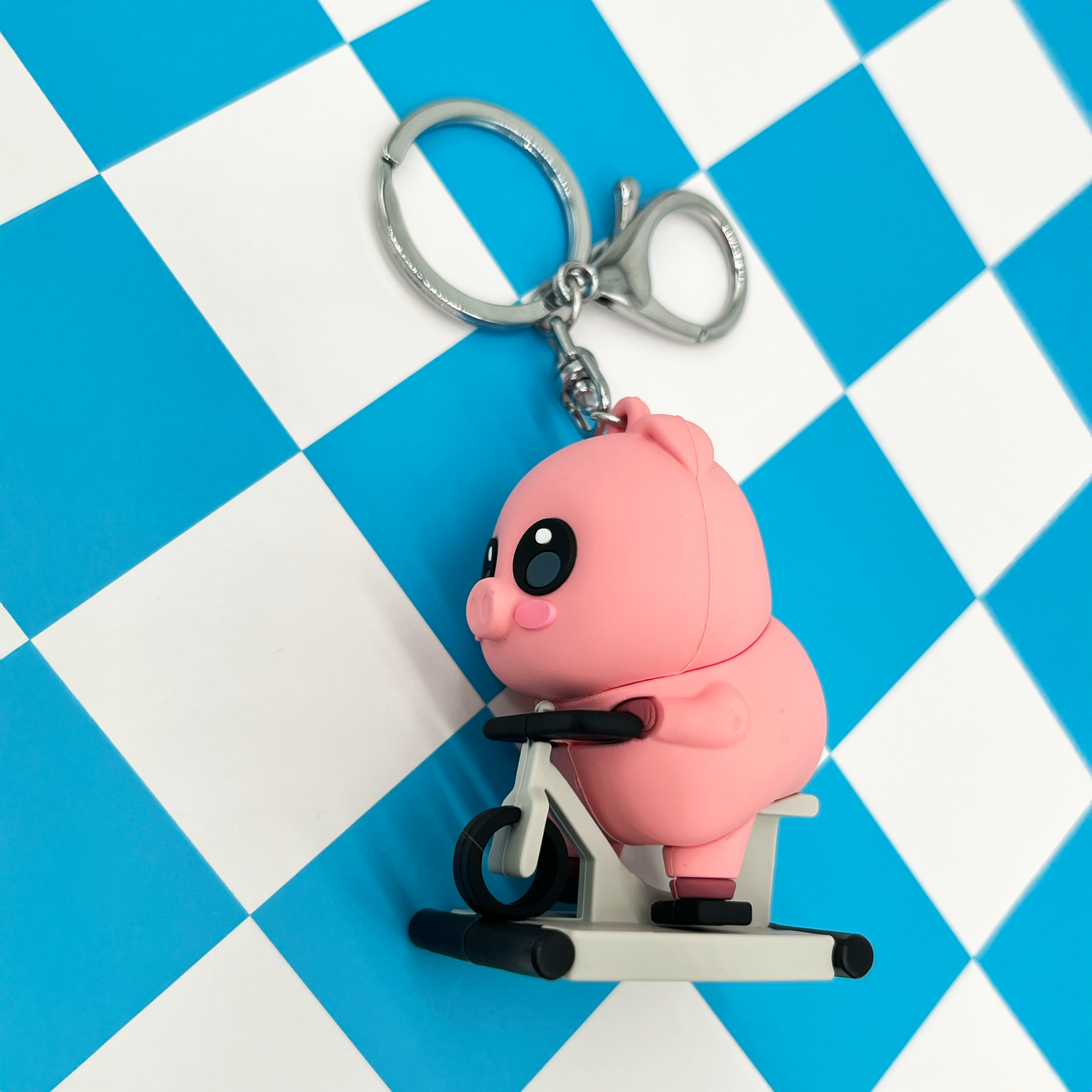 Pig on a Bike Keychain